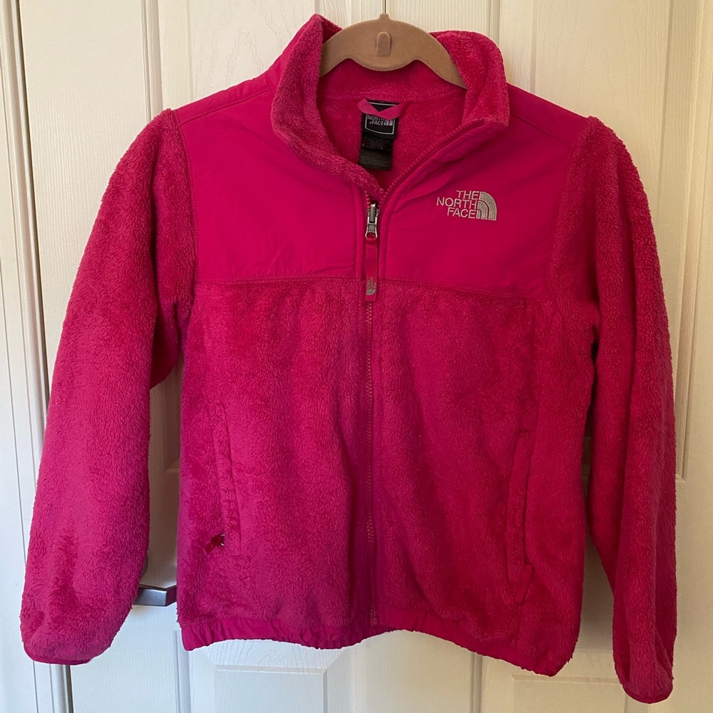 north face pink fleece zip up jacket